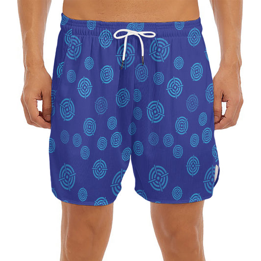 Blue Bullseye Target Pattern Print Men's Split Running Shorts