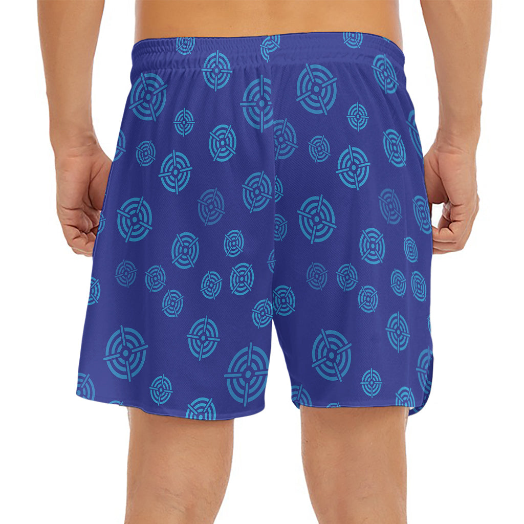 Blue Bullseye Target Pattern Print Men's Split Running Shorts