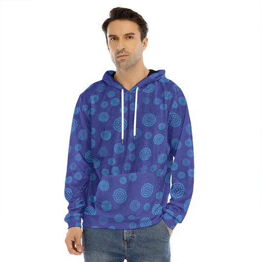 Blue Bullseye Target Pattern Print Men's Velvet Pullover Hoodie