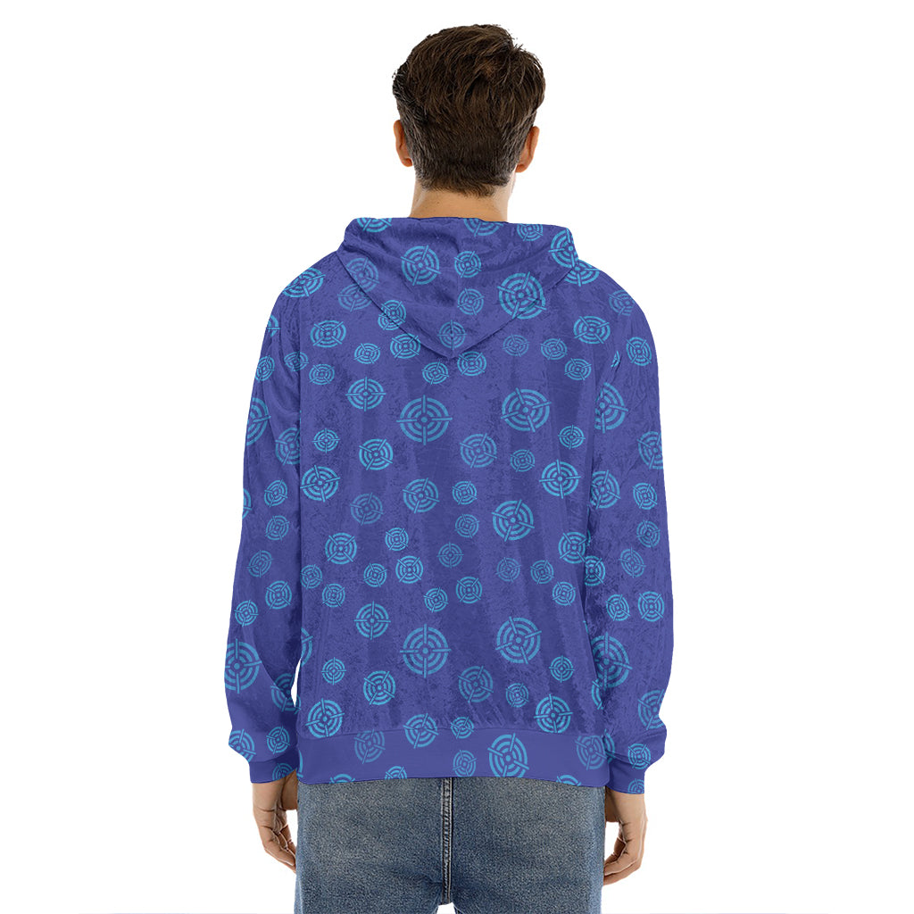 Blue Bullseye Target Pattern Print Men's Velvet Pullover Hoodie