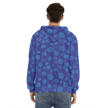 Blue Bullseye Target Pattern Print Men's Velvet Pullover Hoodie