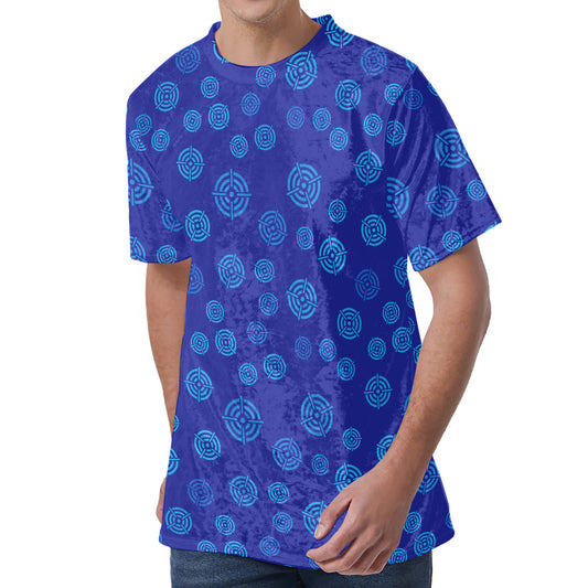 Blue Bullseye Target Pattern Print Men's Velvet T-Shirt