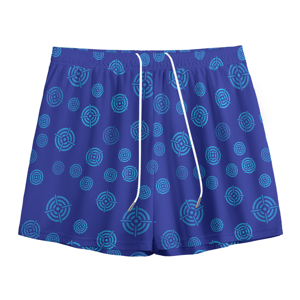 Blue Bullseye Target Pattern Print Mesh Shorts
