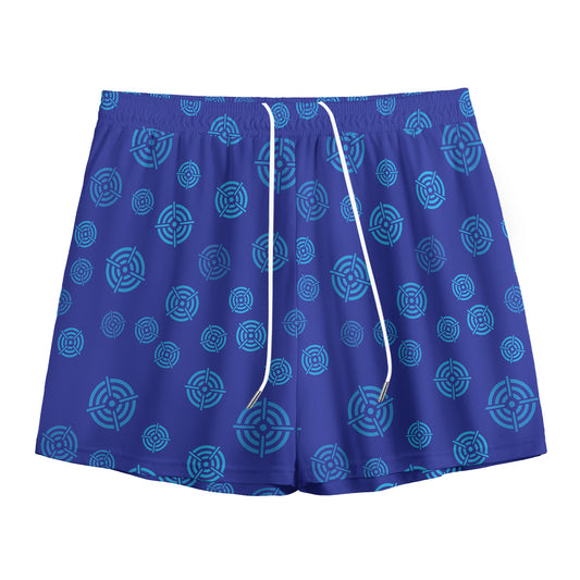 Blue Bullseye Target Pattern Print Mesh Shorts