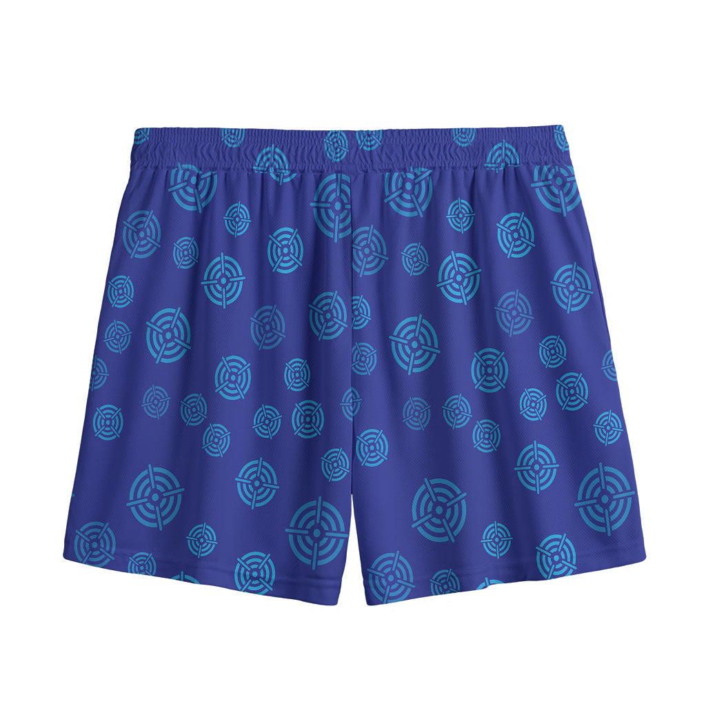 Blue Bullseye Target Pattern Print Mesh Shorts