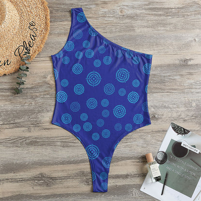 Blue Bullseye Target Pattern Print One Shoulder Bodysuit