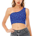 Blue Bullseye Target Pattern Print One Shoulder Crop Top