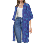 Blue Bullseye Target Pattern Print Open Front Beach Cover Up