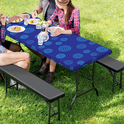 Blue Bullseye Target Pattern Print Picnic Table Cover