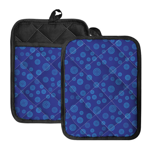 Blue Bullseye Target Pattern Print Pot Holders With Pocket
