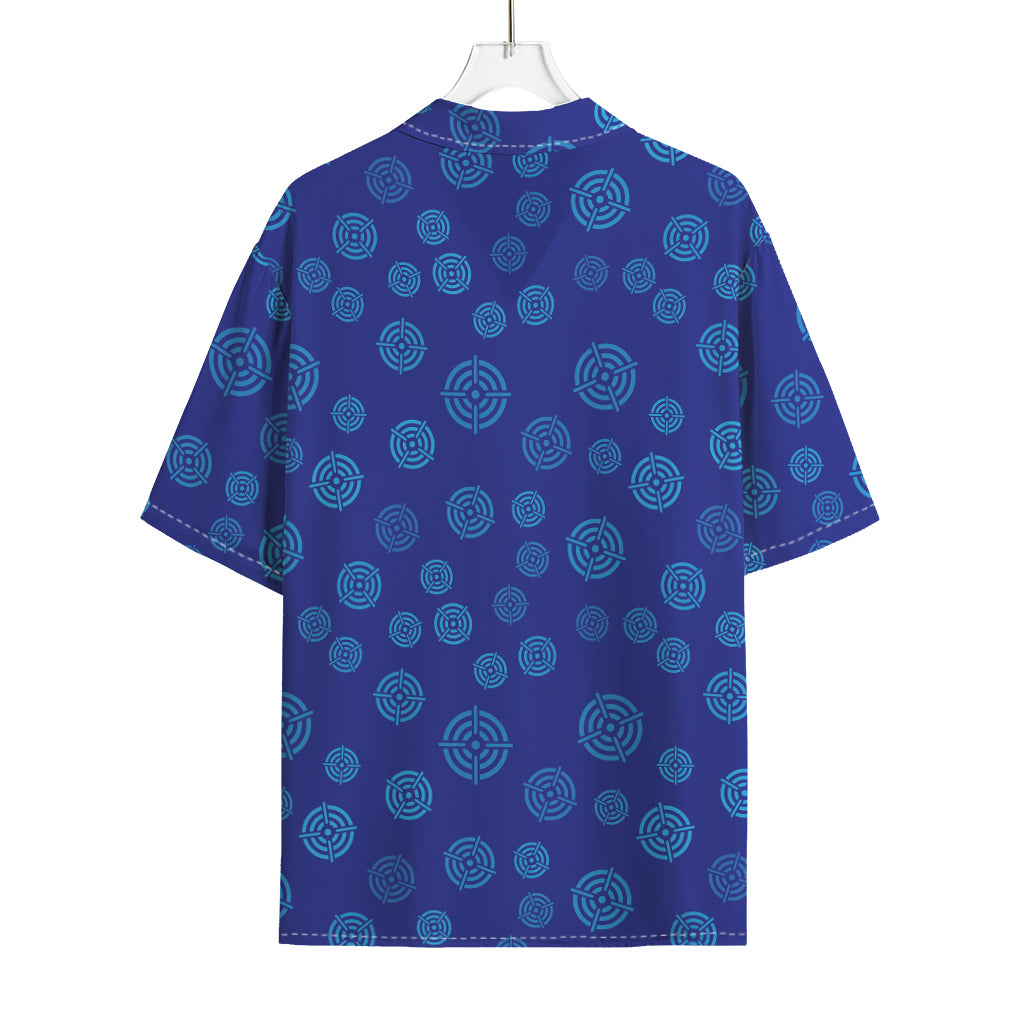 Blue Bullseye Target Pattern Print Rayon Hawaiian Shirt