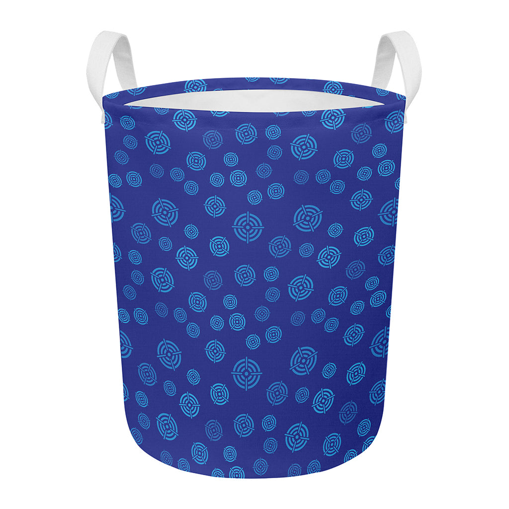 Blue Bullseye Target Pattern Print Round Laundry Basket