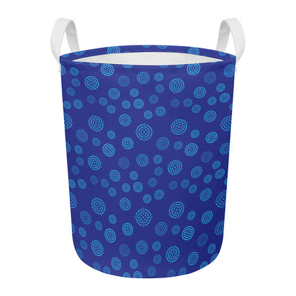 Blue Bullseye Target Pattern Print Round Laundry Basket