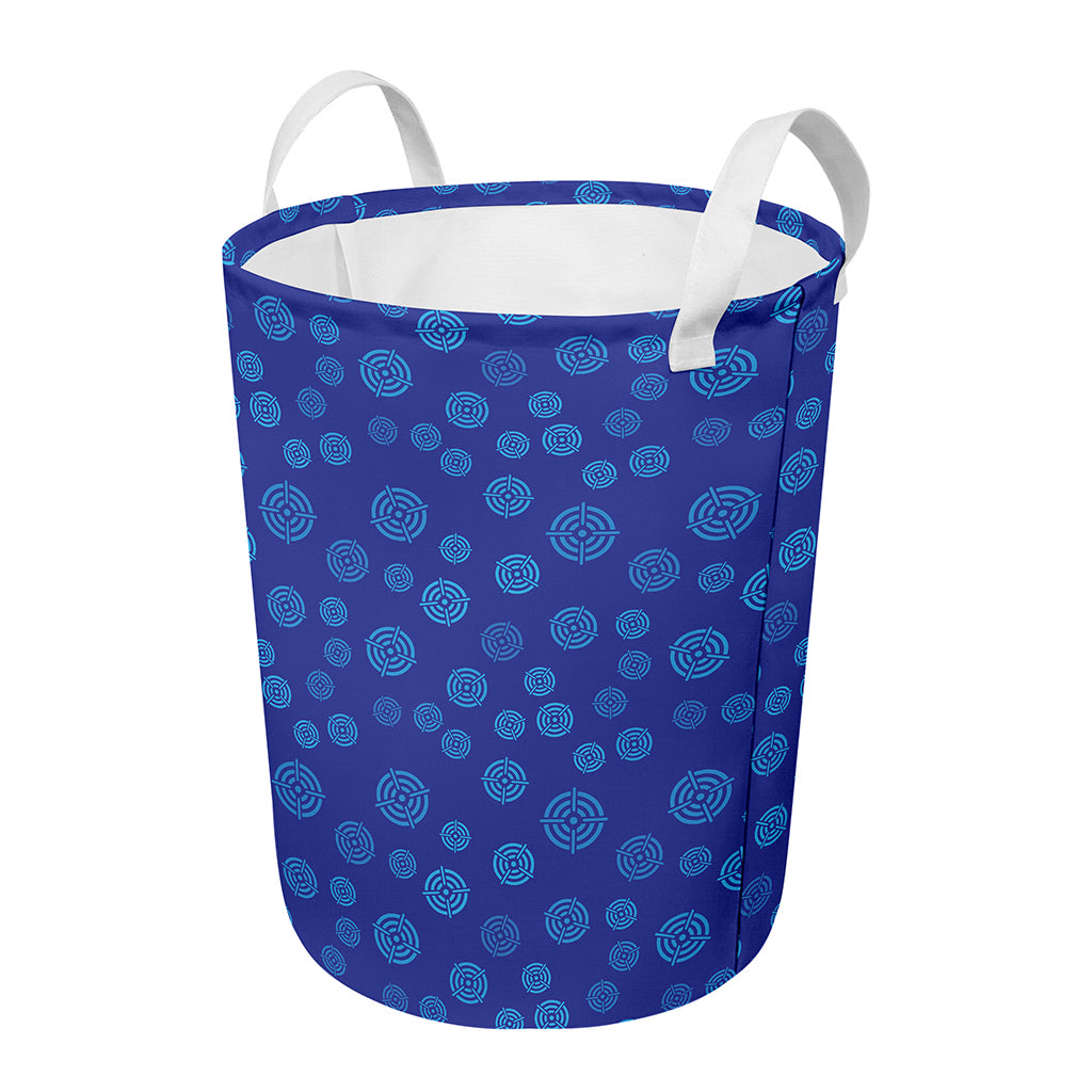 Blue Bullseye Target Pattern Print Round Laundry Basket