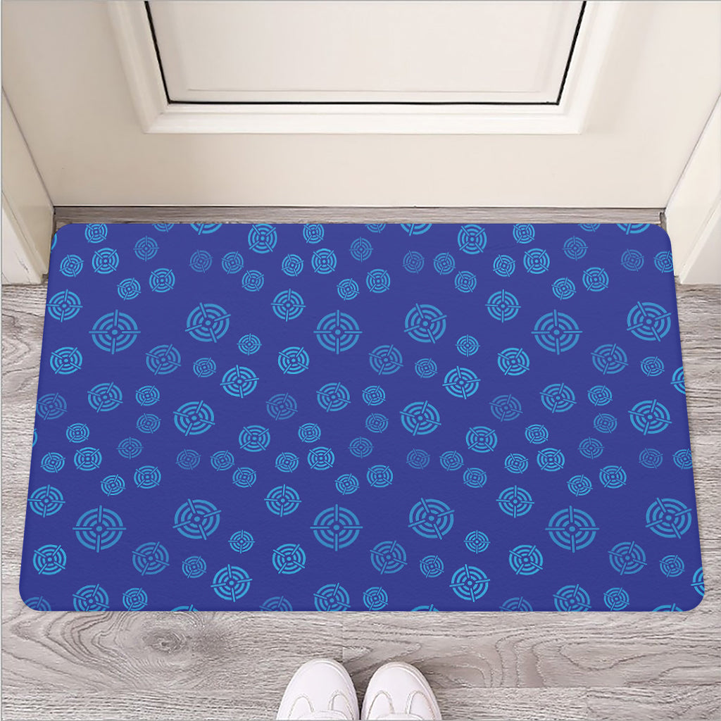 Blue Bullseye Target Pattern Print Rubber Doormat
