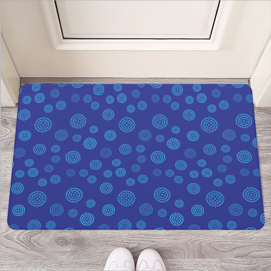 Blue Bullseye Target Pattern Print Rubber Doormat