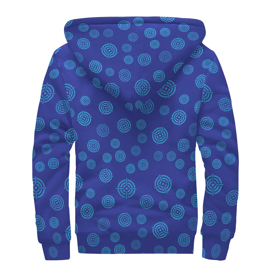 Blue Bullseye Target Pattern Print Sherpa Lined Zip Up Hoodie