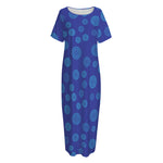 Blue Bullseye Target Pattern Print Short Sleeve Long Nightdress