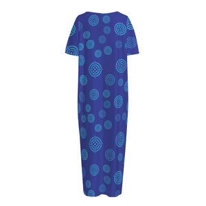 Blue Bullseye Target Pattern Print Short Sleeve Long Nightdress