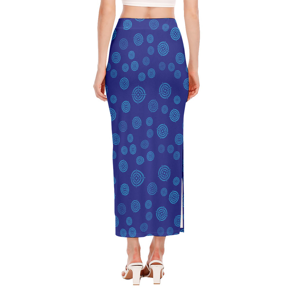 Blue Bullseye Target Pattern Print Side Slit Maxi Skirt