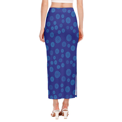 Blue Bullseye Target Pattern Print Side Slit Maxi Skirt