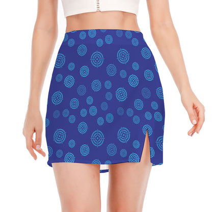 Blue Bullseye Target Pattern Print Side Slit Mini Skirt