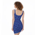 Blue Bullseye Target Pattern Print Sleeveless Bodycon Dress