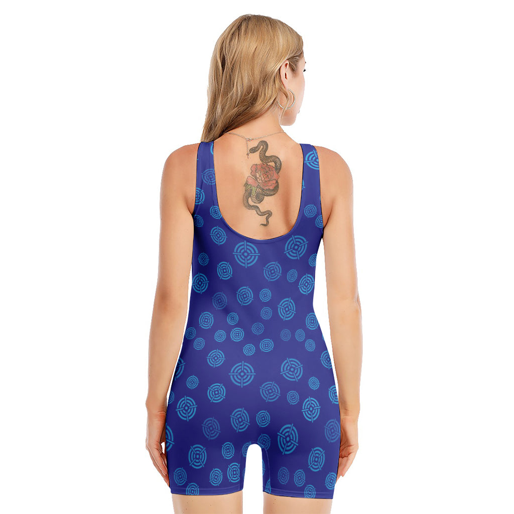 Blue Bullseye Target Pattern Print Sleeveless One Piece Swimsuit