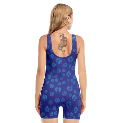 Blue Bullseye Target Pattern Print Sleeveless One Piece Swimsuit