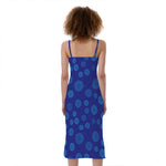 Blue Bullseye Target Pattern Print Slim Fit Midi Cami Dress