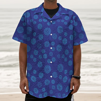 Blue Bullseye Target Pattern Print Textured Short Sleeve Shirt