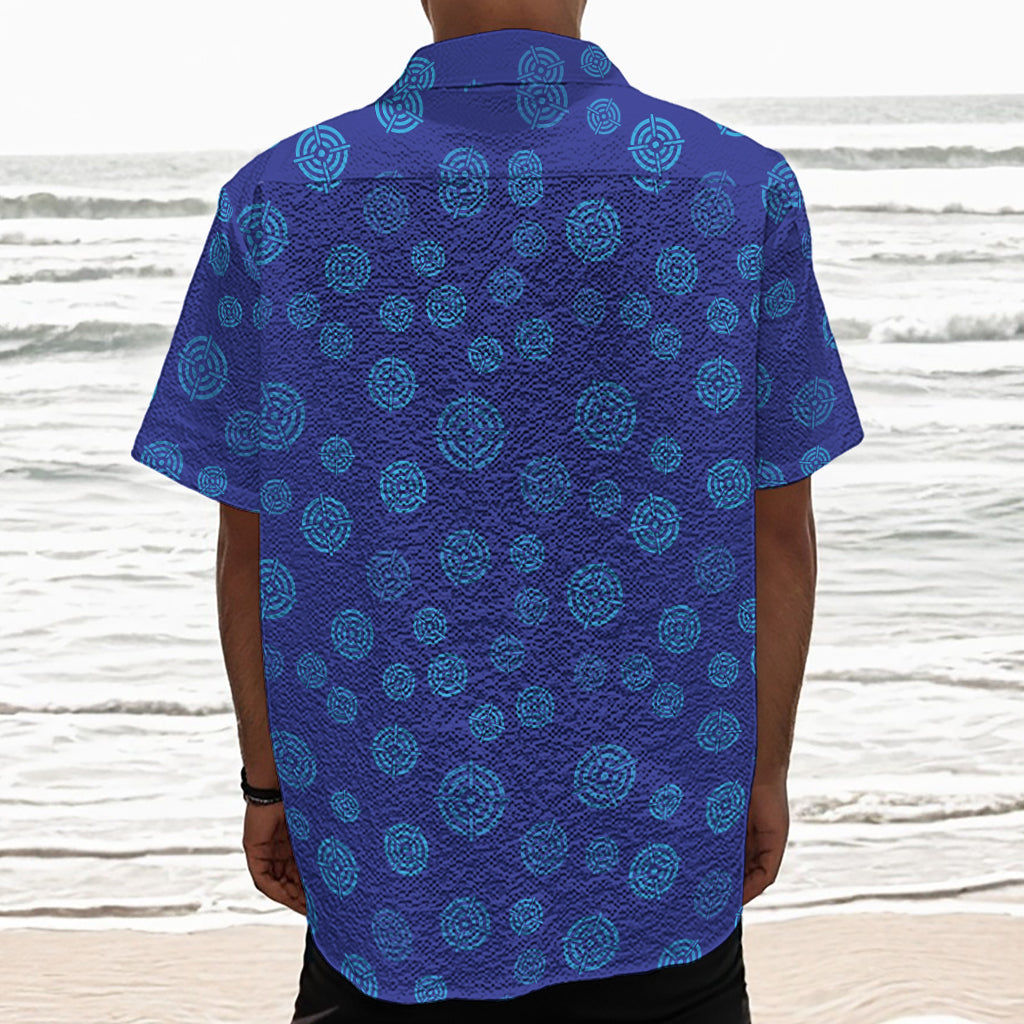 Blue Bullseye Target Pattern Print Textured Short Sleeve Shirt