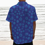 Blue Bullseye Target Pattern Print Textured Short Sleeve Shirt