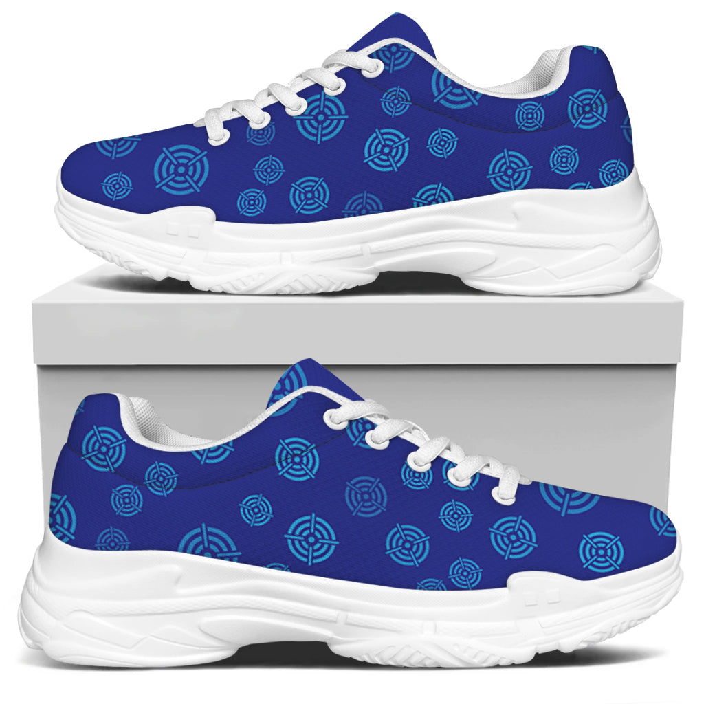 Blue Bullseye Target Pattern Print White Chunky Shoes