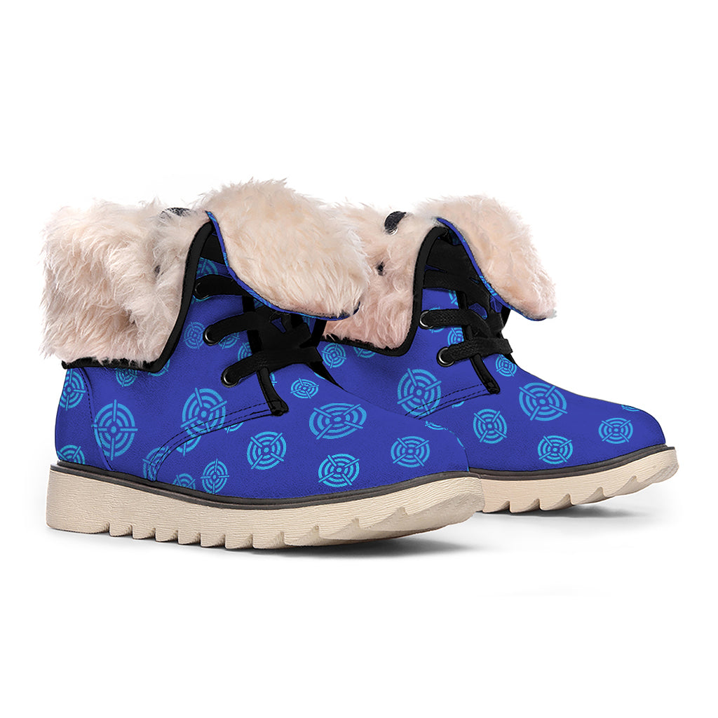 Blue Bullseye Target Pattern Print Winter Boots