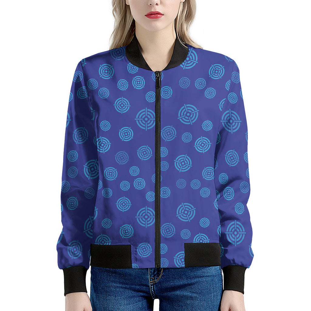 Blue Bullseye Target Pattern Print Women's Bomber Jacket