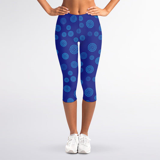 Blue Bullseye Target Pattern Print Women's Capri Leggings
