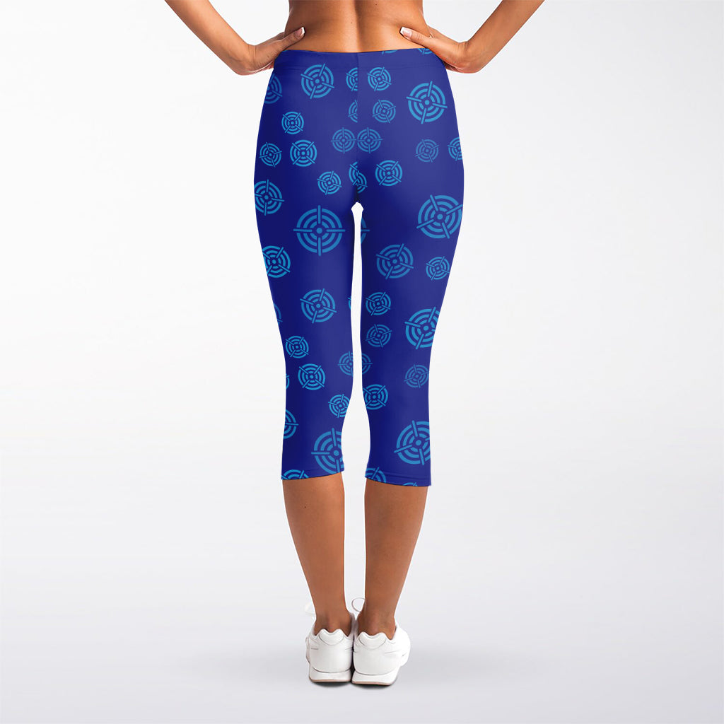 Blue Bullseye Target Pattern Print Women's Capri Leggings