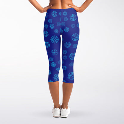 Blue Bullseye Target Pattern Print Women's Capri Leggings