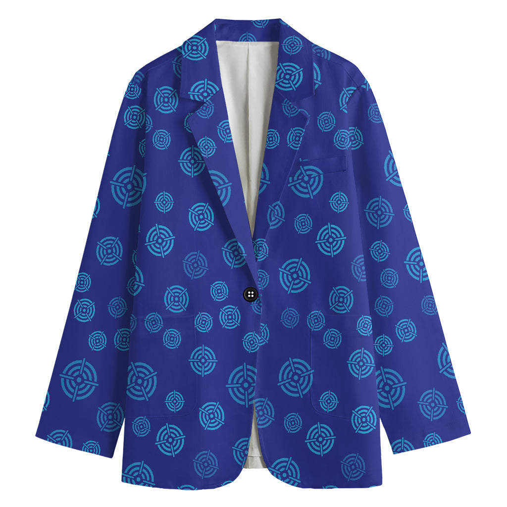 Blue Bullseye Target Pattern Print Women's Cotton Blazer