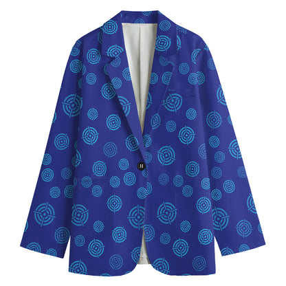 Blue Bullseye Target Pattern Print Women's Cotton Blazer