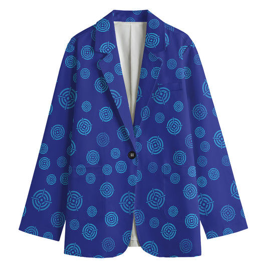 Blue Bullseye Target Pattern Print Women's Cotton Blazer