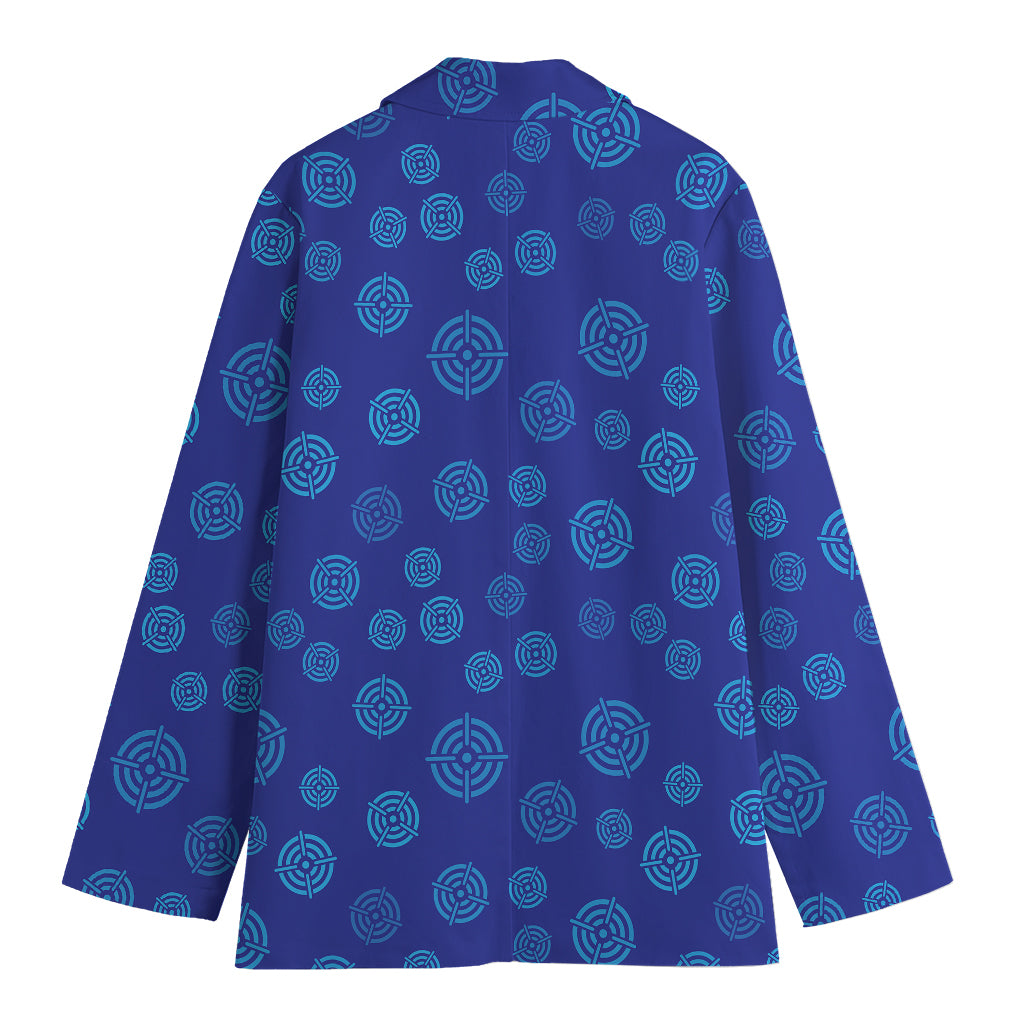 Blue Bullseye Target Pattern Print Women's Cotton Blazer