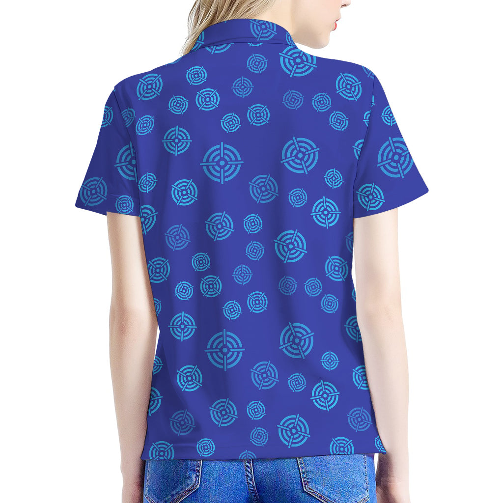 Blue Bullseye Target Pattern Print Women's Polo Shirt