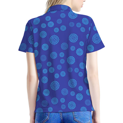 Blue Bullseye Target Pattern Print Women's Polo Shirt
