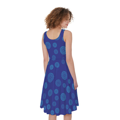 Blue Bullseye Target Pattern Print Women's Sleeveless Dress