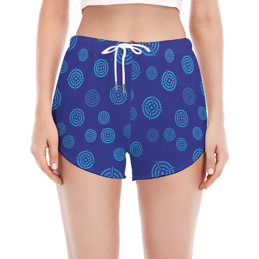 Blue Bullseye Target Pattern Print Women's Split Running Shorts