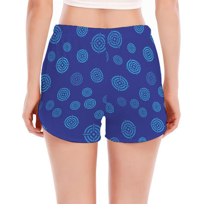 Blue Bullseye Target Pattern Print Women's Split Running Shorts