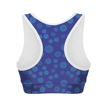 Blue Bullseye Target Pattern Print Women's Sports Bra