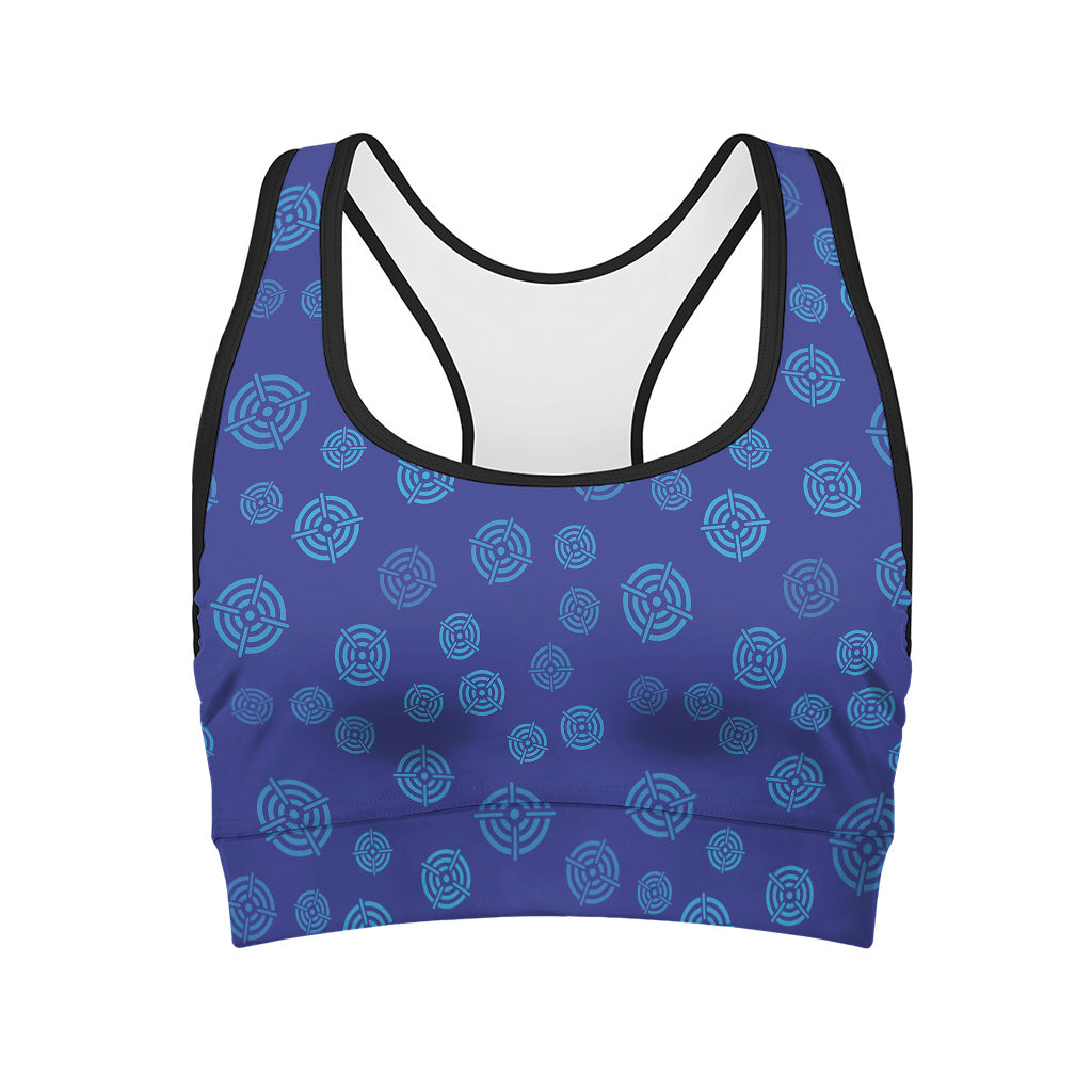 Blue Bullseye Target Pattern Print Women's Sports Bra